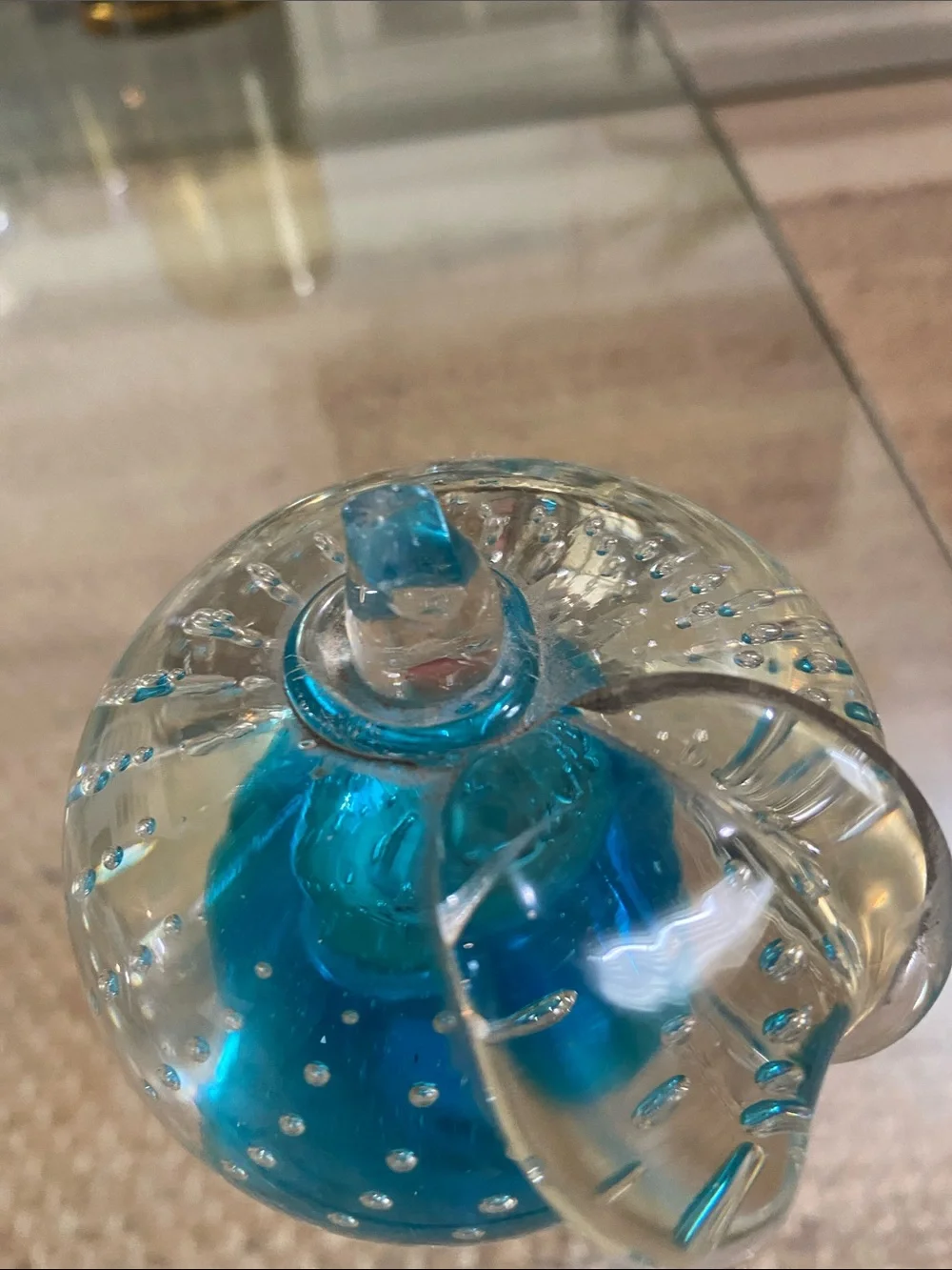 Handblown Blue Glass Apple Decorative Accent